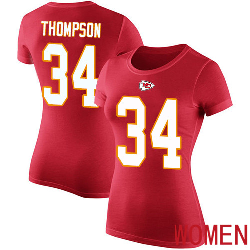 Women Football Kansas City Chiefs #34 Thompson Darwin Red Rush Pride Name and Number T-Shirt->nfl t-shirts->Sports Accessory